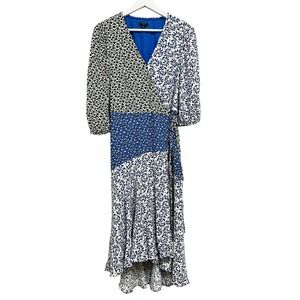 Ann‎ Taylor Dress Womens 12P Multicolor Floral Wrap V Neck Maxi Puff Sleeve Tie